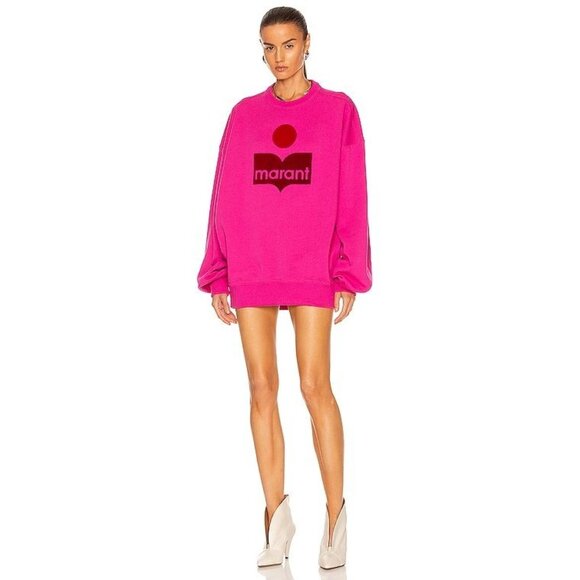 Isabel Marant Etoile Mindy Oversized Logo Sweatshirt Sz 38 M Neon Pink NWOT